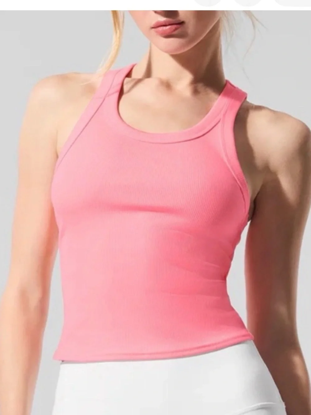 ALO Yoga Goddess Ribbed Go To tank-Neon Bubblegum Medium